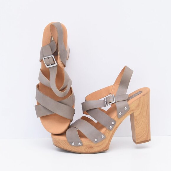 Korks Kork-Ease High Heel Strappy Platform Sandal Shoes Stone Gray Size 11 - Picture 1 of 13